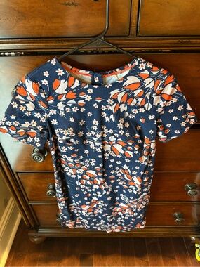 Boden Navy Floral Shift Dress with White and Orange Print